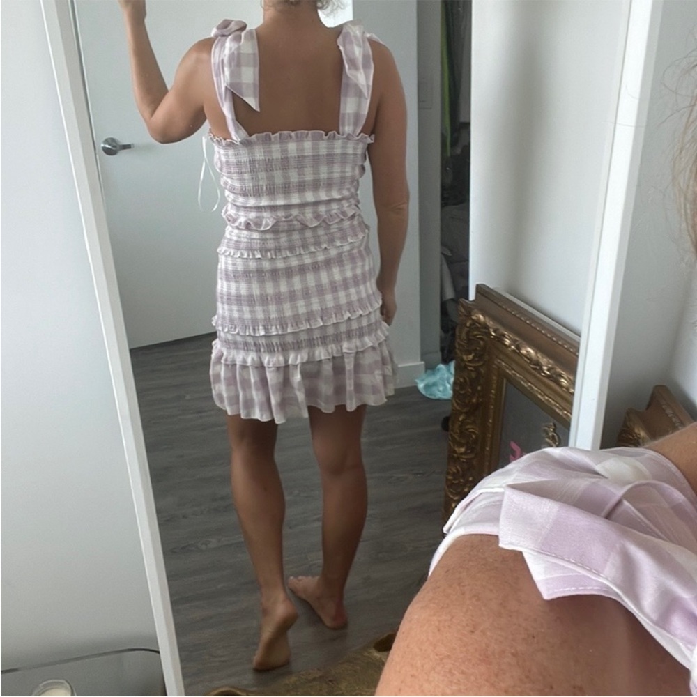 MABLE Lavender Gingham Smocked Ruffle Dress Small - Picture 4 of 10